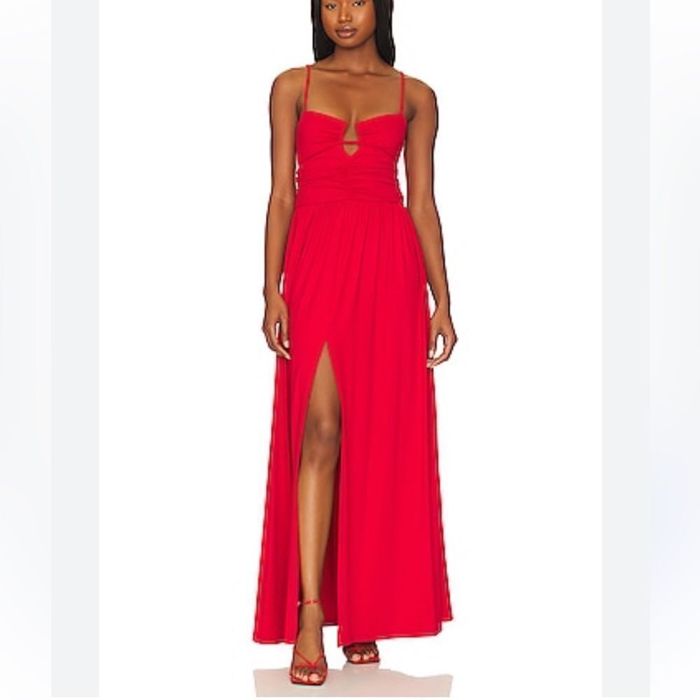 NWT Susana Monaco String Gather Maxi Dress Red strappy summer Revolve M flaw